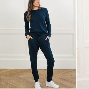 Cozy Earth Women's Brushed Bamboo Jogger Set, Navy, Small